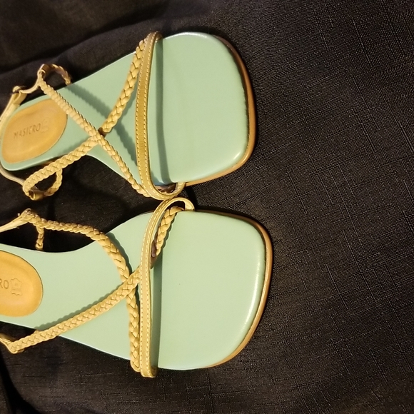 Masiero Tan and Teal Leather Sandals Size 9 - Picture 3 of 7